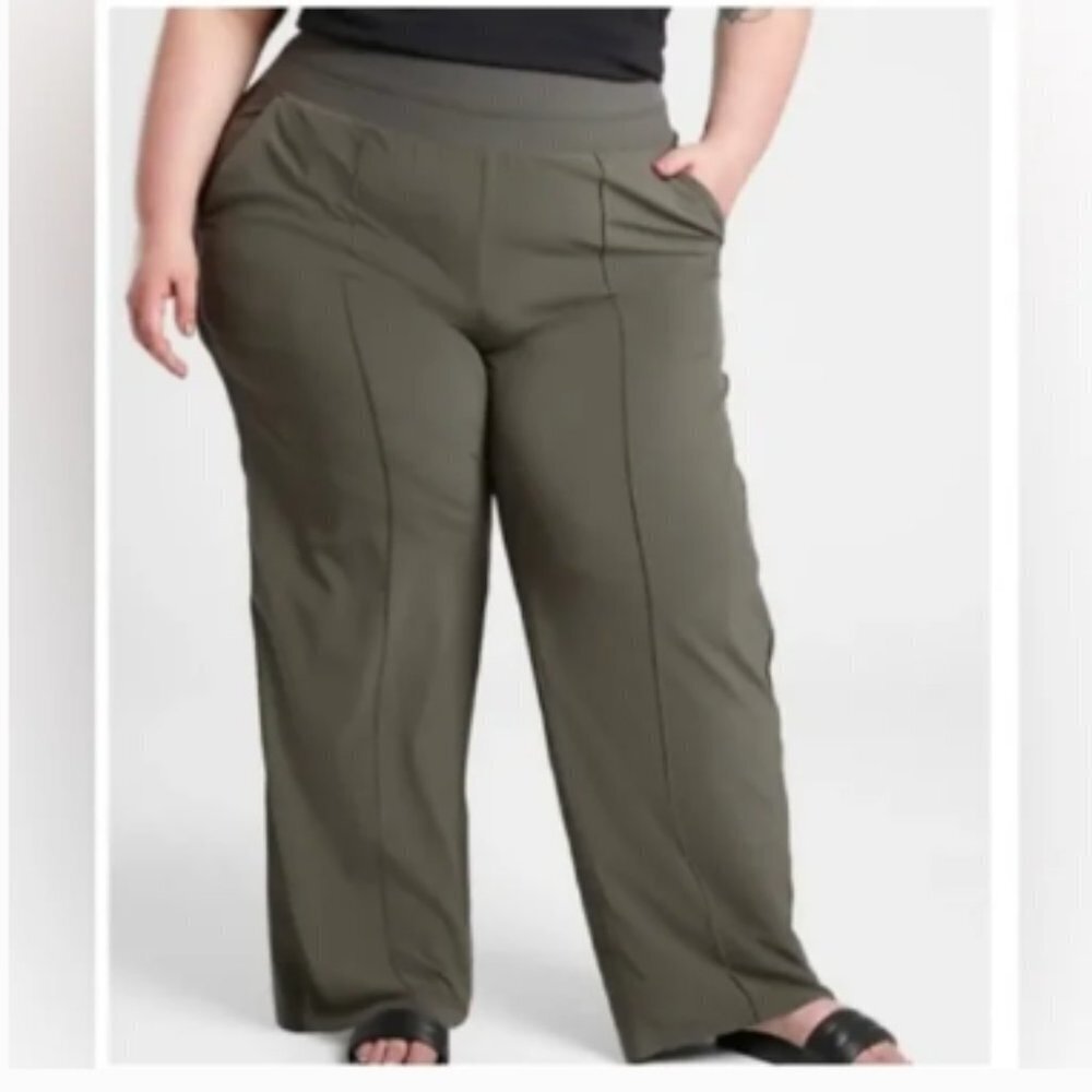 NWT Athleta Womens Size 26 Nolita WIDE LEG Olive Athleisure Workout lounge pants